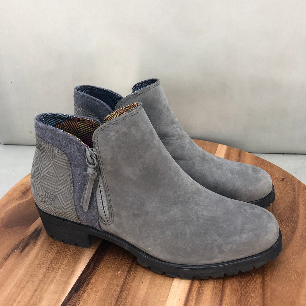 The North Face Bridgeton Womens Gray Suede Ankle Boots Zip Up Waterproof Size 10